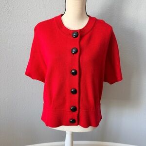 Style & Co. Red Short-Sleeve Boxy Cardigan Sweater Button Front Knit Top